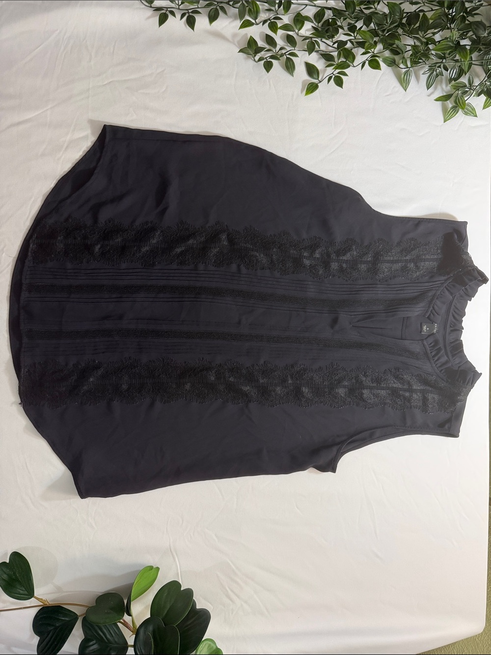 Ann Taylor Navy with Black Lace-Trim Sleeveless Chemise